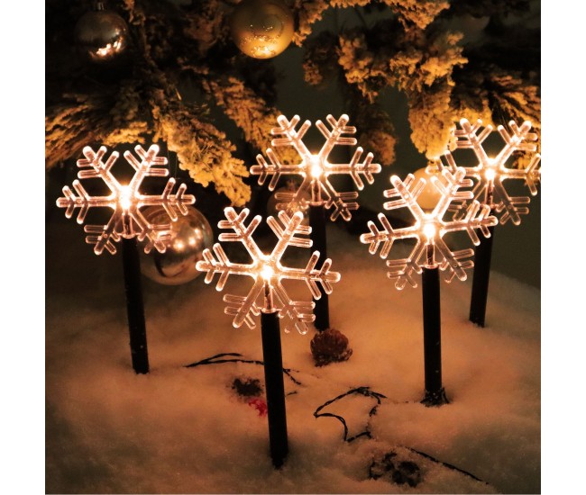 Set 5 Lampi LED cu baterii, de exterior Model Fulg de nea, pentru gradina, Flippy, 35.5 cm, Alb Cald Set 5 Lampi LED cu baterii, de exterior Model Fulg de nea, pentru gradina, Flippy, 35.5 cm, Alb Cald