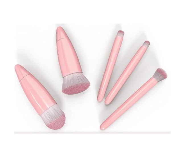 Set 5 Mini Pensule de Machiaj, Flippy, Portabile, in Carcasa cu Oglinda, din Par Sintetic Moale, Roz, 12x7x2.5 cm Set 5 Mini Pensule de Machiaj, Flippy, Portabile, in Carcasa cu Oglinda, din Par Sintetic Moale, Roz, 12x7x2.5 cm