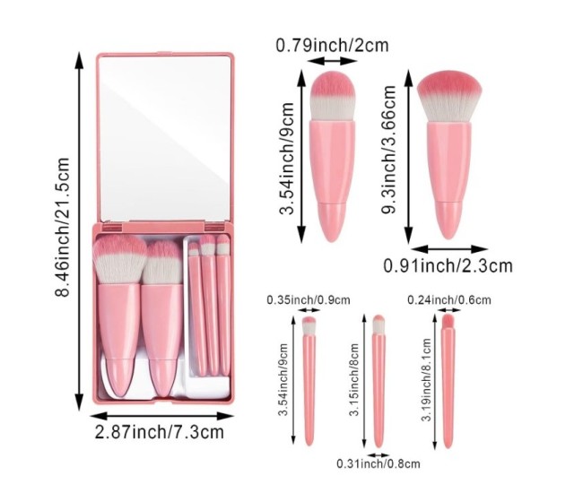 Set 5 Mini Pensule de Machiaj, Flippy, Portabile, in Carcasa cu Oglinda, din Par Sintetic Moale, Roz, 12x7x2.5 cm Set 5 Mini Pensule de Machiaj, Flippy, Portabile, in Carcasa cu Oglinda, din Par Sintetic Moale, Roz, 12x7x2.5 cm