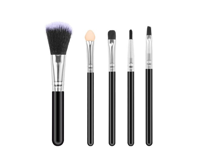 Set 5 Pensule de Machiaj, Flippy, de Voiaj, pentru Fard si Pudra, din Par Sintetic, Negru Set 5 Pensule de Machiaj, Flippy, de Voiaj, pentru Fard si Pudra, din Par Sintetic, Negru