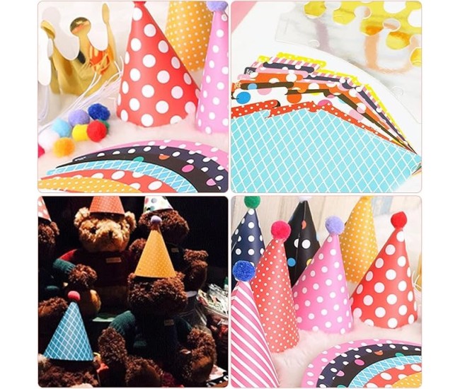 Set 6 Coifuri, Flippy, Petrecere Copii, din Carton, 24 x 13.5 cm, Model cu Buline si Dungi, Multicolor