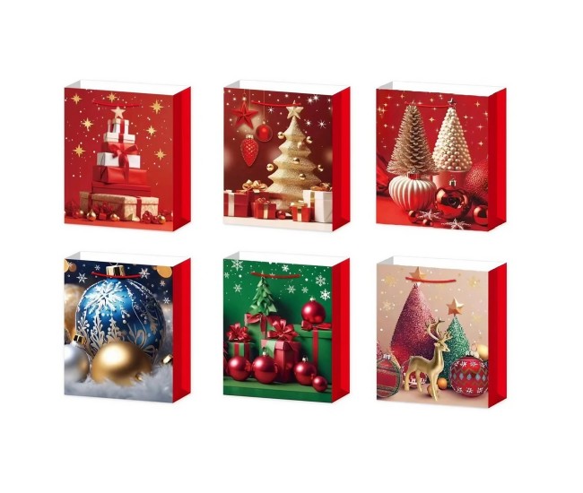 Set 6 Pungi Cadou, Flippy, Imprimeu Tematica Brad de Craciun, Model Random, din Hartie, Impachetare Usoara a Cadourilor, 18.5x22.5x8.5 cm, Multicolor Set 6 Pungi Cadou, Flippy, Imprimeu Tematica Brad de Craciun, Model Random, din Hartie, Impachetare Usoara a Cadourilor, 18.5x22.5x8.5 cm, Multicolor