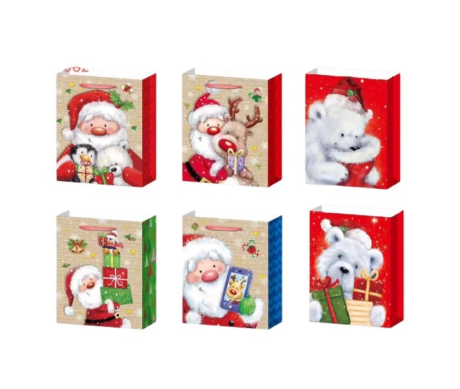 Set 6 Pungi Cadou, Flippy, Imprimeu Tematica Mos Craciun si Ursuleti, Model Random, din Hartie, Impachetare Usoara a Cadourilor, 18.5x22.5x8.5 cm, Multicolor Set 6 Pungi Cadou, Flippy, Imprimeu Tematica Mos Craciun si Ursuleti, Model Random, din Hartie, Impachetare Usoara a Cadourilor, 18.5x22.5x8.5 cm, Multicolor