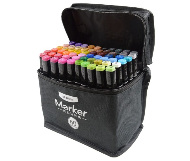 Set 60 Markere Duble, Flippy, pe Baza de Alcool, Geanta Impermeabila Inclusa, Culori Numerotate, Multicolor Set 60 Markere Duble, Flippy, pe Baza de Alcool, Geanta Impermeabila Inclusa, Culori Numerotate, Multicolor