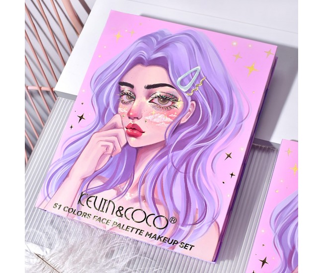 Set 8 Produse de Machiaj, KEVIN & COCO, Violet Fairy, 51 culori, 19.5 x 24.5 x 2.5 cm Set 8 Produse de Machiaj, KEVIN & COCO, Violet Fairy, 51 culori, 19.5 x 24.5 x 2.5 cm