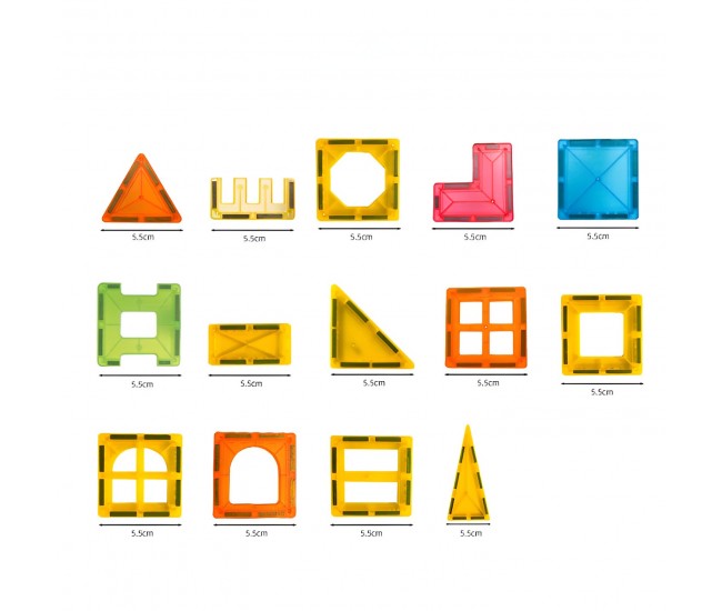 Set 88 Piese Magnetice de Constructie, Flippy, Piese 5.5 cm, Magnetic Tiles, Forme Geometrice, 3 Ani, ABS, Magnet, 27.5 x 21.5 x 17 cm, Multicolor
