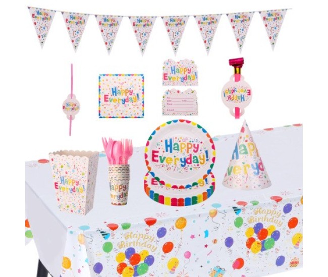 Set 9 Accesorii pentru Masa, Petrecere, Flippy, Model Happy Everyday, 78 buc, Multicolor