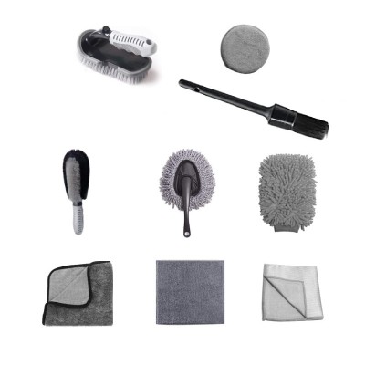 Set 9 Piese pentru Spalat Auto, Flippy, din Plastic si Microfibra, Perii si Lavete, Model B, Gri Set 9 Piese pentru Spalat Auto, Flippy, din Plastic si Microfibra, Perii si Lavete, Model B, Gri