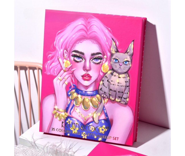 Set 9 Produse de Machiaj, KEVIN & COCO, Cool Girl and Cat, 35 de culori, 21.5 x 16.8 x 3 cm Set 9 Produse de Machiaj, KEVIN & COCO, Cool Girl and Cat, 35 de culori, 21.5 x 16.8 x 3 cm