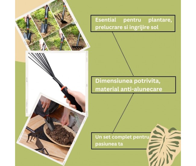 Set 9 Unelte de Gradina Flippy, pentru Plantare Prelucrare Sol si Ingrijire Plante, Material PVC si cardboard, 25 x 14.5 cm, negru Set 9 Unelte de Gradina Flippy, pentru Plantare Prelucrare Sol si Ingrijire Plante, Material PVC si cardboard, 25 x 14.5 cm, negru