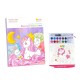 Set Carte de Colorat cu Acuarela, Flippy, Model Unicorn, 20 Foi de Carton 200 gr, 12 Culori, 1 Pensula, 15.7 x 18.8 x 1.8 cm, Mov