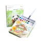 Set Carte de Colorat cu Acuarela, Flippy, Model Panda, 20 Foi de Carton 200 gr, 12 Culori, 1 Pensula, 15.7 x 18.8 x 1.8 cm, Verde