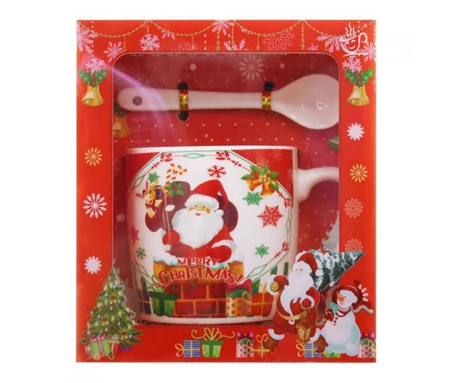 Set cana ceramica cu lingurita Flippy, 200 ml, tematica Mos Craciun cu sac de cadouri, multicolor Set cana ceramica cu lingurita Flippy, 200 ml, tematica Mos Craciun cu sac de cadouri, multicolor