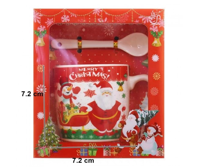 Set cana ceramica cu lingurita Flippy, 200 ml, tematica Mos Craciun cu sanie, multicolor Set cana ceramica cu lingurita Flippy, 200 ml, tematica Mos Craciun cu sanie, multicolor