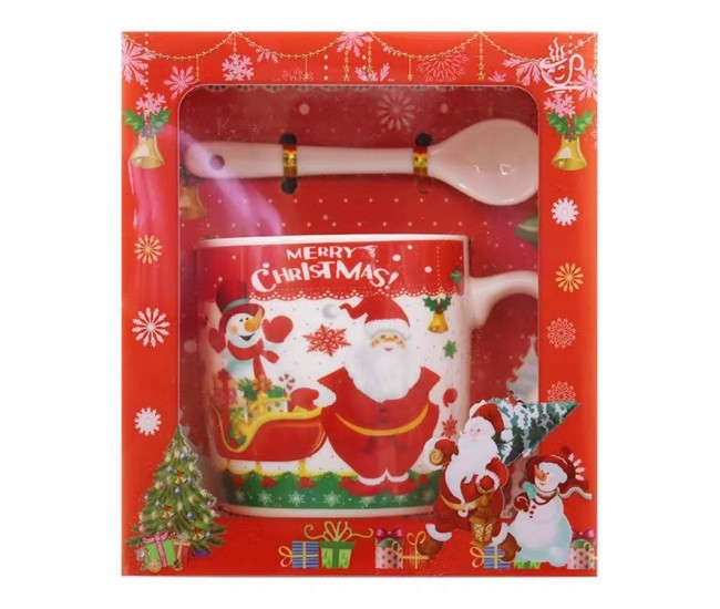 Set cana ceramica cu lingurita Flippy, 200 ml, tematica Mos Craciun cu sanie, multicolor Set cana ceramica cu lingurita Flippy, 200 ml, tematica Mos Craciun cu sanie, multicolor