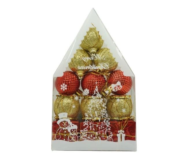 Set de 12 ornamente de brad, Flippy, de tip Glob, Rosu/ Auriu, din polistiren, cu finisaj sclipitor , cutie  4  cm adancime x 20  cm inaltime x 12  cm lungime) Set de 12 ornamente de brad, Flippy, de tip Glob, Rosu/ Auriu, din polistiren, cu finisaj sclipitor , cutie  4  cm adancime x 20  cm inaltime x 12  cm lungime)