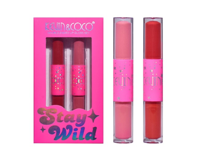 Set de Buze, KEVIN & COCO, Stay Wild 4 Culori, 2 Gloss-uri si 2 Rujuri Mate, 15.1 x 8.1 x 2cm, Roz/Rosu