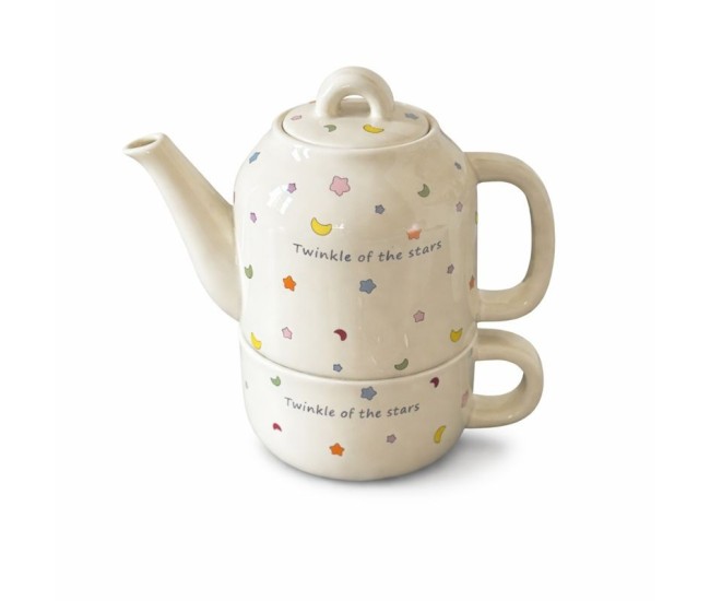 Set de Ceai, Flippy, Ceainic cu Ceasca pentru Uz Casnic, Stele cu Luna, Set de Ceai pentru Copii, Adulti, 18 x 17 x 13 cm, Alb Crem Set de Ceai, Flippy, Ceainic cu Ceasca pentru Uz Casnic, Stele cu Luna, Set de Ceai pentru Copii, Adulti, 18 x 17 x 13 cm, Alb Crem