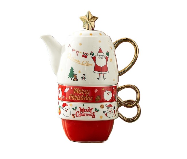 Set de Ceai, Flippy, Tema Craciun, Ceainic 450 ml, 2 x Cani 250 ml, din Ceramica, Model Mos Craciun/Santa Claus, Alb/Rosu Set de Ceai, Flippy, Tema Craciun, Ceainic 450 ml, 2 x Cani 250 ml, din Ceramica, Model Mos Craciun/Santa Claus, Alb/Rosu