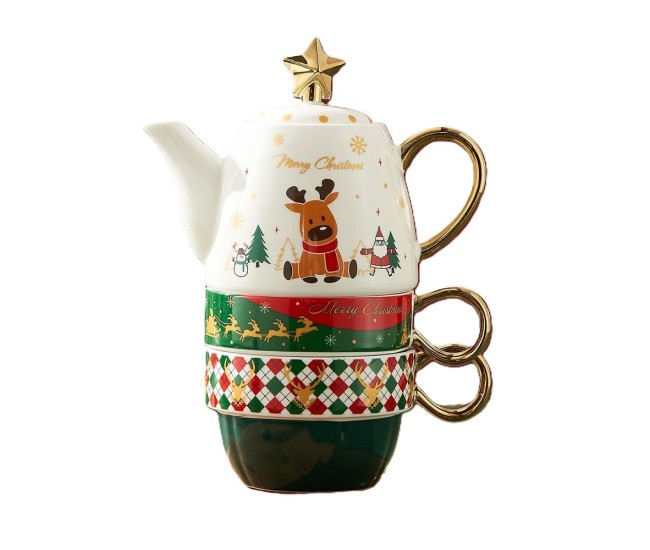 Set de Ceai, Flippy, Tema Craciun, Ceainic 450 ml, 2 x Cani 250 ml, din Ceramica, Model Ren Merry Christmas, Alb/Verde Set de Ceai, Flippy, Tema Craciun, Ceainic 450 ml, 2 x Cani 250 ml, din Ceramica, Model Ren Merry Christmas, Alb/Verde