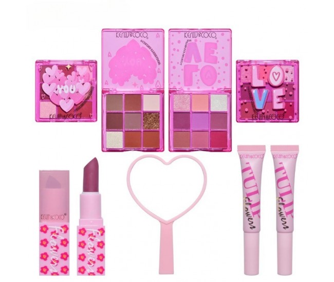Set de Machiaj, KEVIN & COCO, 22 Culori, Model Lalele, 2 Palete de Farduri, 2 Lip Gloss-uri, 2 Lip Stick-uri, 1 Oglinda Inimioara, 15.7 x 21 x 4 cm, Multicolor Set de Machiaj, KEVIN & COCO, 22 Culori, Model Lalele, 2 Palete de Farduri, 2 Lip Gloss-uri, 2 Lip Stick-uri, 1 Oglinda Inimioara, 15.7 x 21 x 4 cm, Multicolor