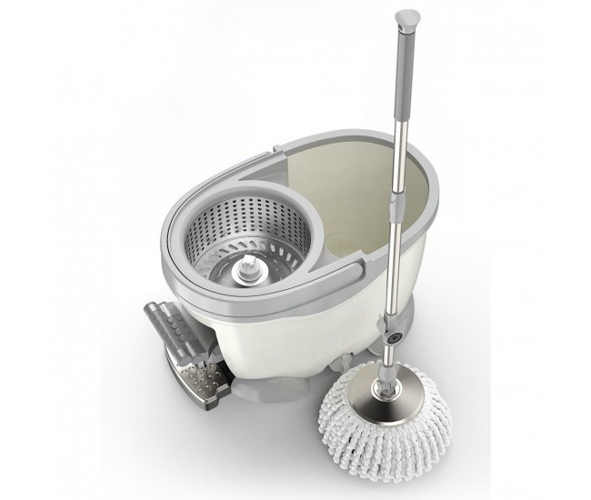 Set Galeata cu Pedala si Mop Rotativ 360°, Flippy, Cu Actiune Centrifuga x4, Pentru Uz Casnic, Maner din Otel Inoxidabil Telescopic, 2 Capte din Bumbac, 46x30x28 cm, Alb Ivoir Set Galeata cu Pedala si Mop Rotativ 360°, Flippy, Cu Actiune Centrifuga x4, Pentru Uz Casnic, Maner din Otel Inoxidabil Telescopic, 2 Capte din Bumbac, 46x30x28 cm, Alb Ivoir