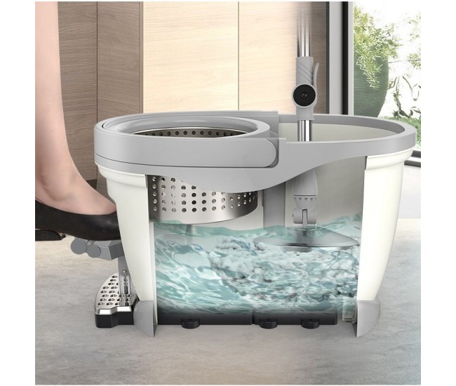 Set Galeata cu Pedala si Mop Rotativ 360°, Flippy, Cu Actiune Centrifuga x4, Pentru Uz Casnic, Maner din Otel Inoxidabil Telescopic, 2 Capte din Bumbac, 46x30x28 cm, Alb Ivoir Set Galeata cu Pedala si Mop Rotativ 360°, Flippy, Cu Actiune Centrifuga x4, Pentru Uz Casnic, Maner din Otel Inoxidabil Telescopic, 2 Capte din Bumbac, 46x30x28 cm, Alb Ivoir