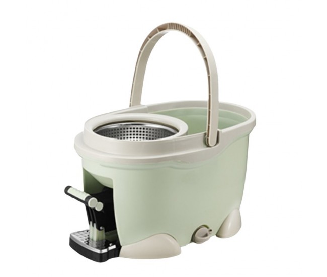 Set Galeata cu Pedala si Mop Rotativ 360°, Flippy, Cu Actiune Centrifuga x4, Pentru Uz Casnic, Maner din Otel Inoxidabil Telescopic, 2 Capte din Bumbac, 46x30x28 cm, Verde Matcha