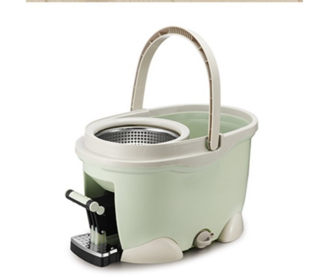 Set Galeata cu Pedala si Mop Rotativ 360°, Flippy, Cu Actiune Centrifuga x4, Pentru Uz Casnic, Maner din Otel Inoxidabil Telescopic, 2 Capte din Bumbac, 46x30x28 cm, Verde Matcha