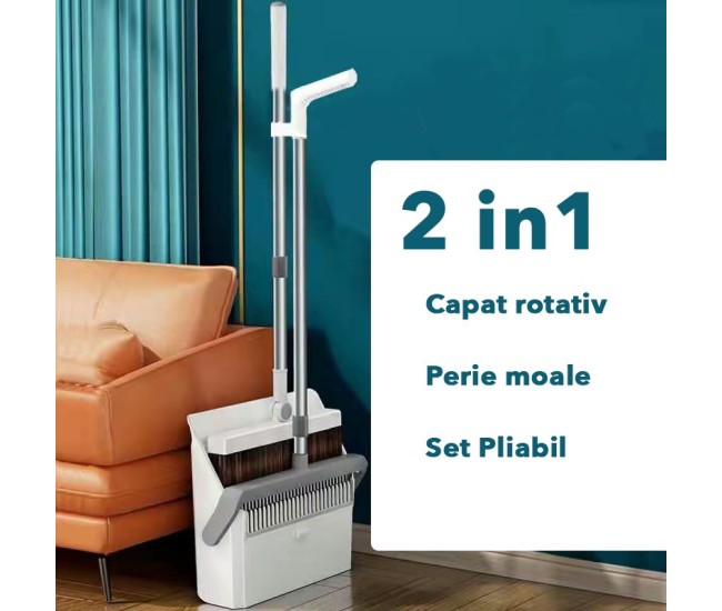 Set Matura si Faras cu Coada Flippy, cu Dinti de Pieptene pentru Curatare Matura, rotativ, pliabil, detasabil, Otel inoxidabil si Polipropilena, 99 x 30 cm Gri