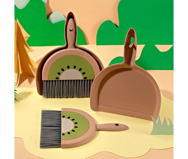 Set Mini Matura si Faras, Flippy, LITTLE CLEANER, Uz Casnic, pentru Birou, Bucatarie, Casa, Model Kiwi, 23 x 18 cm Maro-Verde