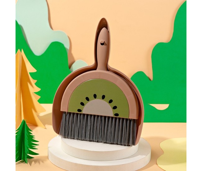 Set Mini Matura si Faras, Flippy, LITTLE CLEANER, Uz Casnic, pentru Birou, Bucatarie, Casa, Model Kiwi, 23 x 18 cm Maro-Verde