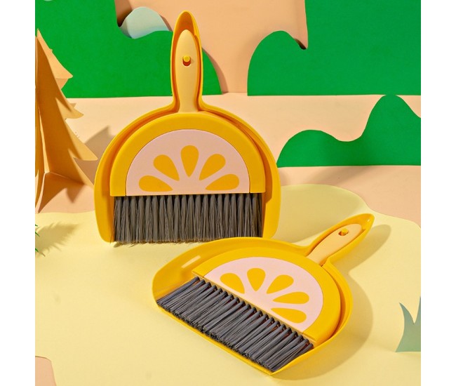 Set Mini Matura si Faras, Flippy, LITTLE CLEANER, Uz Casnic, pentru Birou, Bucatarie, Casa, Model Lamaie, 23 x 18 cm Galben-Portocaliu