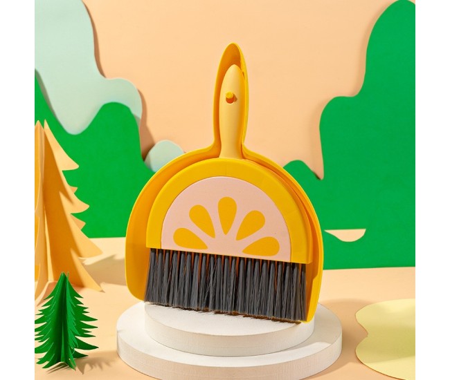 Set Mini Matura si Faras, Flippy, LITTLE CLEANER, Uz Casnic, pentru Birou, Bucatarie, Casa, Model Lamaie, 23 x 18 cm Galben-Portocaliu