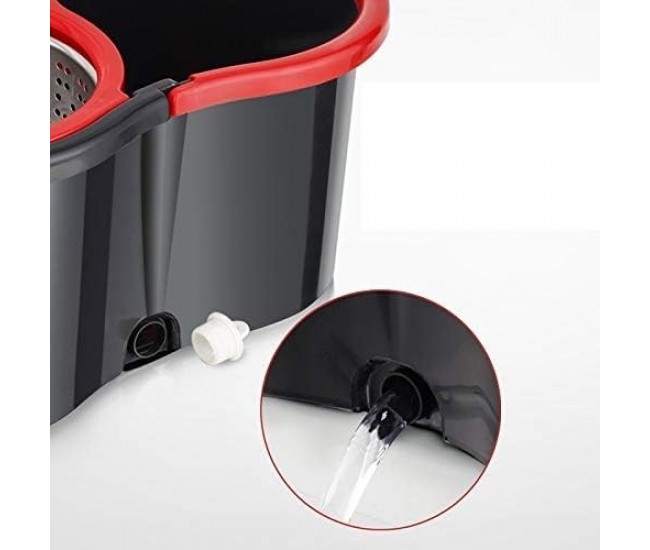 Set mop rotativ cu galeata Flippy, material plastic si microfibra, rezistent, cu dop scurgere, vas detasabil, pentru interior, capacitate 8 l, negru/rosu