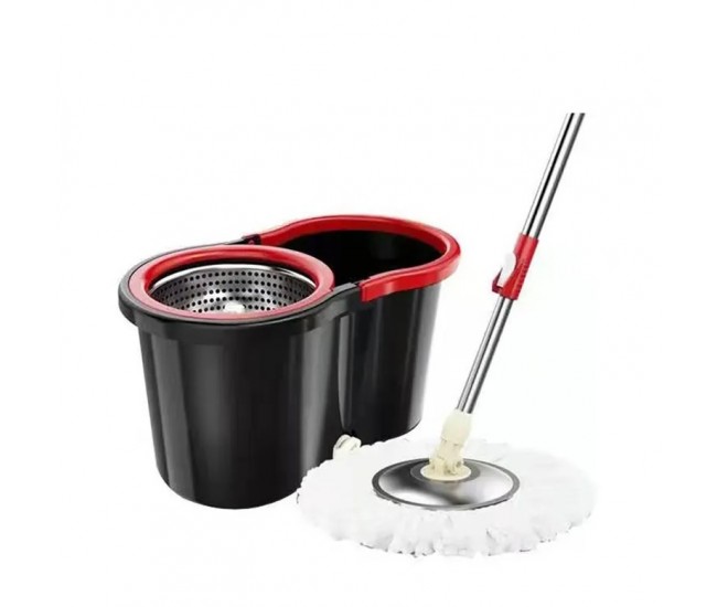 Set mop rotativ cu galeata Flippy, material plastic si microfibra, rezistent, cu dop scurgere, vas detasabil, pentru interior, capacitate 8 l, negru/rosu
