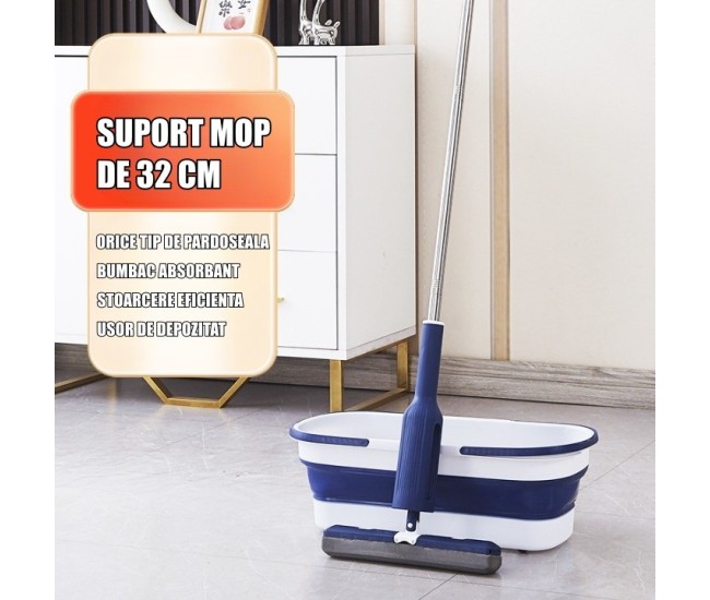 Set Mop Telescopic cu Galeata Pliabila, Flippy, Albastru, 32 cm, Maner Reglabil 140 cm, Sistem de Stoarcere Eficient Set Mop Telescopic cu Galeata Pliabila, Flippy, Albastru, 32 cm, Maner Reglabil 140 cm, Sistem de Stoarcere Eficient