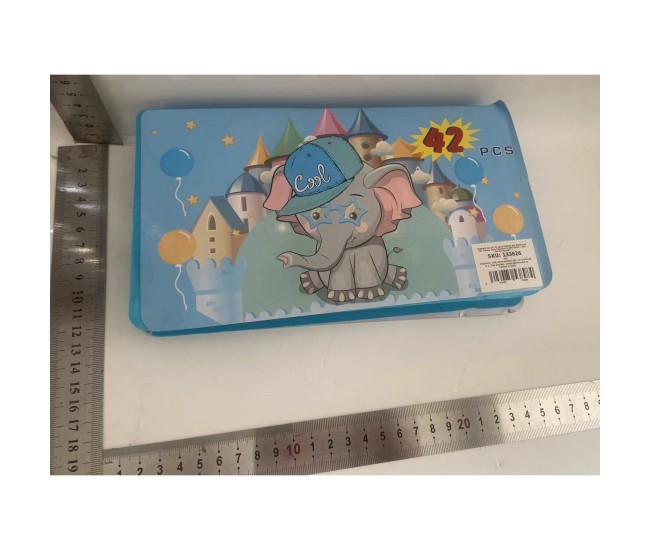 Set 42 Piese de Pictura si Desen, Flippy, Tip Penar, Model Elefant, 24.3 x 13 x 3 cm, Albastru