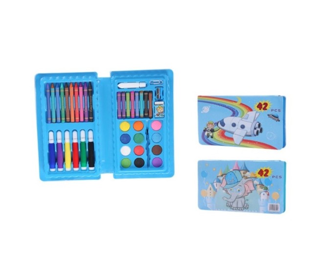 Set 42 Piese de Pictura si Desen, Flippy, Tip Penar, Model Elefant, 24.3 x 13 x 3 cm, Albastru