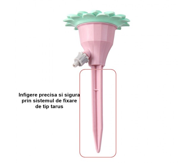 Set picuratoare cu valva pentru irigare Flippy, design floare, viteza reglabila, fixare prin infigere, practic, 16.8 x 9 cm, roz