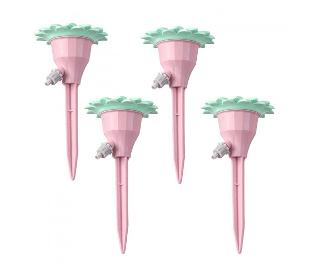 Set picuratoare cu valva pentru irigare Flippy, design floare, viteza reglabila, fixare prin infigere, practic, 16.8 x 9 cm, roz