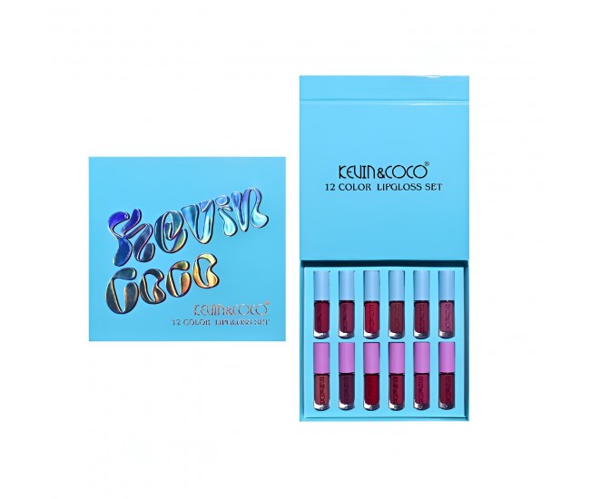 Set Rujuri de Buze, KEVIN & COCO, 12 Culori, 17x14.8x2.9 cm, Diferite Nuante, LipGloss, Albastru Set Rujuri de Buze, KEVIN & COCO, 12 Culori, 17x14.8x2.9 cm, Diferite Nuante, LipGloss, Albastru