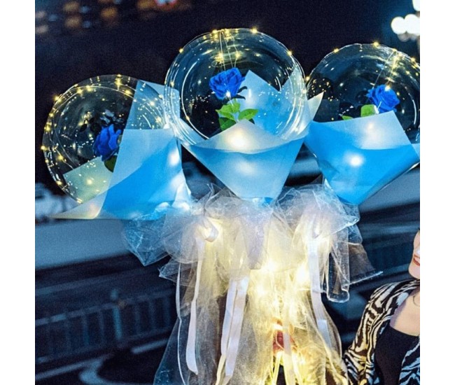 Set Trandafir in Balon LED cu Lumini, Flippy, Tip Buchet, Diametru 35 cm, Albastru Set Trandafir in Balon LED cu Lumini, Flippy, Tip Buchet, Diametru 35 cm, Albastru