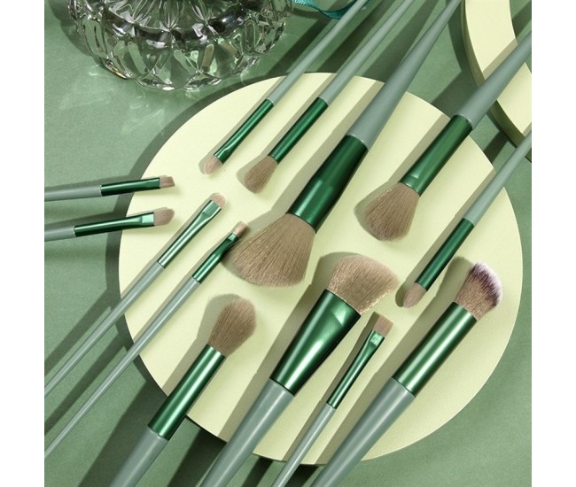 Set 13 pensule pentru machiaj, Flippy, super soft, makeup profesional/incepatori, verde Set 13 pensule pentru machiaj, Flippy, super soft, makeup profesional/incepatori, verde