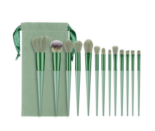 Set 13 pensule pentru machiaj, Flippy, super soft, makeup profesional/incepatori, verde Set 13 pensule pentru machiaj, Flippy, super soft, makeup profesional/incepatori, verde