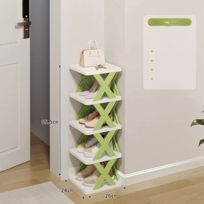 Organizator de Pantofi, Flippy, 5 Straturi, din ABS, Suport Modular, 65.5 x 24 x 26 cm, Alb/Verde