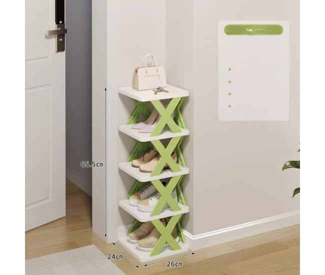 Organizator de Pantofi, Flippy, 5 Straturi, din ABS, Suport Modular, 65.5 x 24 x 26 cm, Alb/Verde