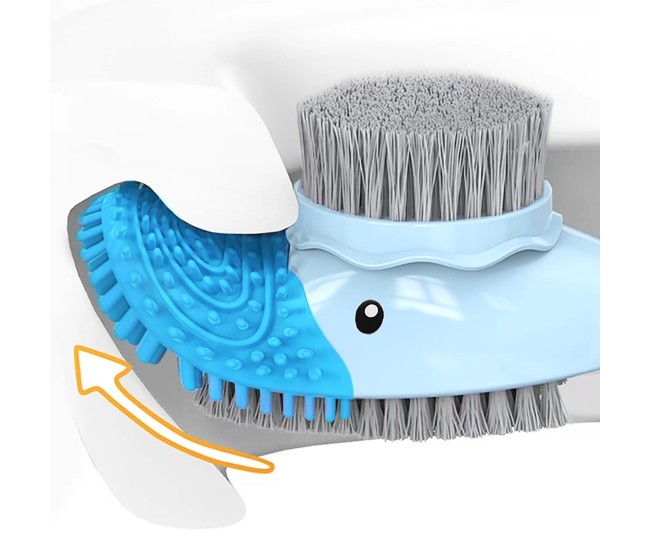 Perie de Toaleta, Flippy, cu Suport de Perete, Recipient Detergent, 2 Tipuri de Perii, Model Rata, Albastru