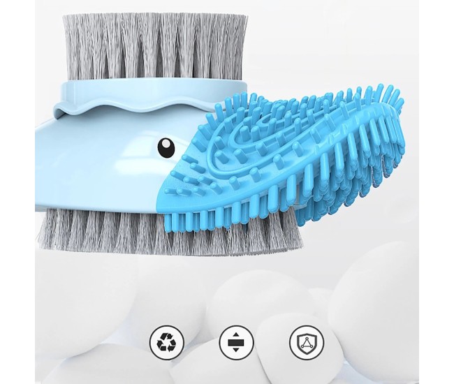 Perie de Toaleta, Flippy, cu Suport de Perete, Recipient Detergent, 2 Tipuri de Perii, Model Rata, Albastru