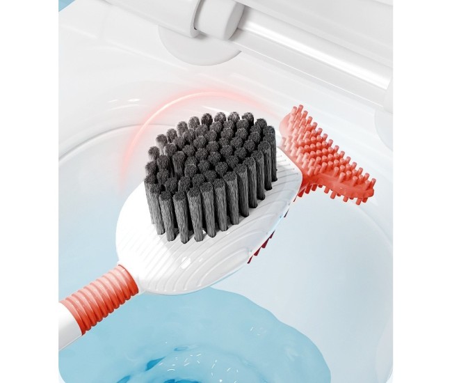 Perie de Toaleta, Flippy, cu Suport de Perete, Recipient Detergent, 2 Tipuri de Perii, Model Balena, Rosu